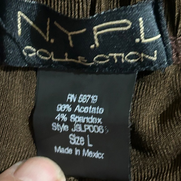 Womens 3 Piece Skirt pants Top Set Floral Comfort Stretch NYPL Brown L - Picture 11 of 16